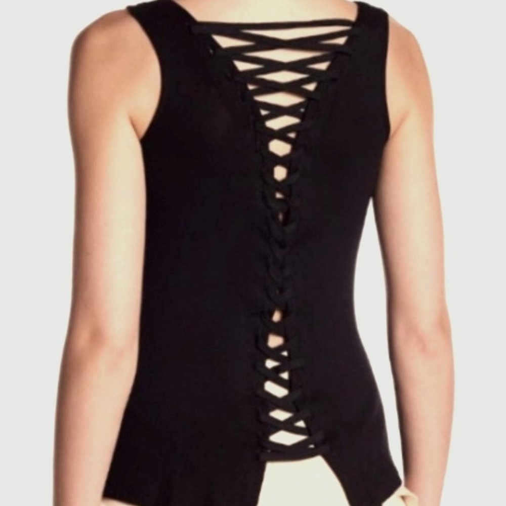 NWTBailey 44 Faux Leather Tank Top with Lace Up Back XS